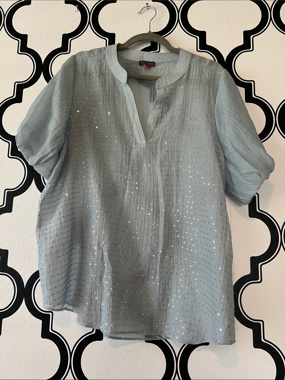 Light Blue Sparkle Short-Sleeve Women's Top